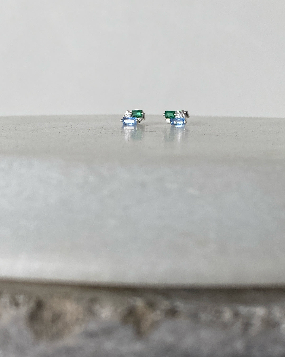 small blue & green crystal stud earrings