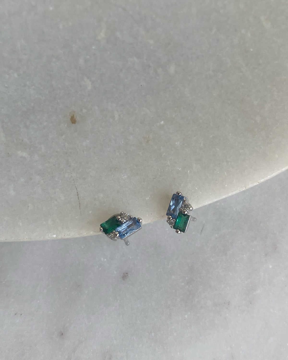 small blue & green crystal stud earrings