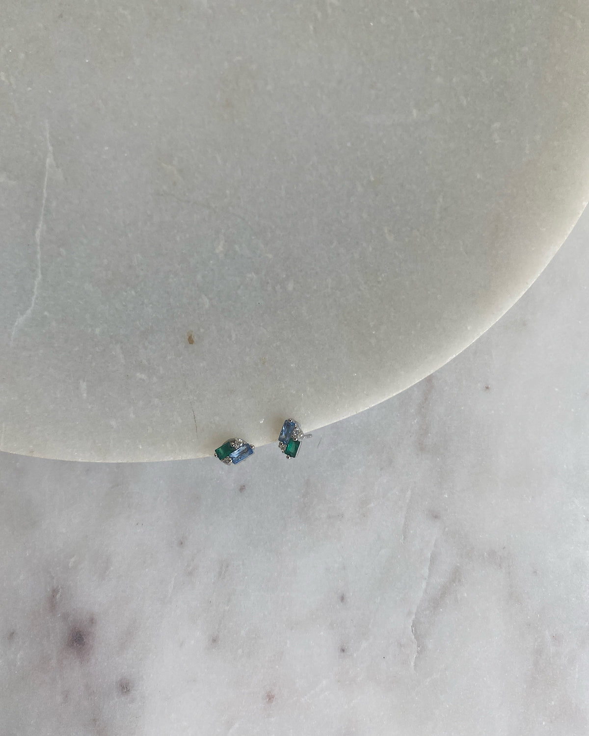 small blue & green crystal stud earrings