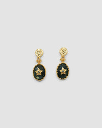 Green blue Crystal stone earrings sudded with a gold star and finished with a gold ornate stud textured top