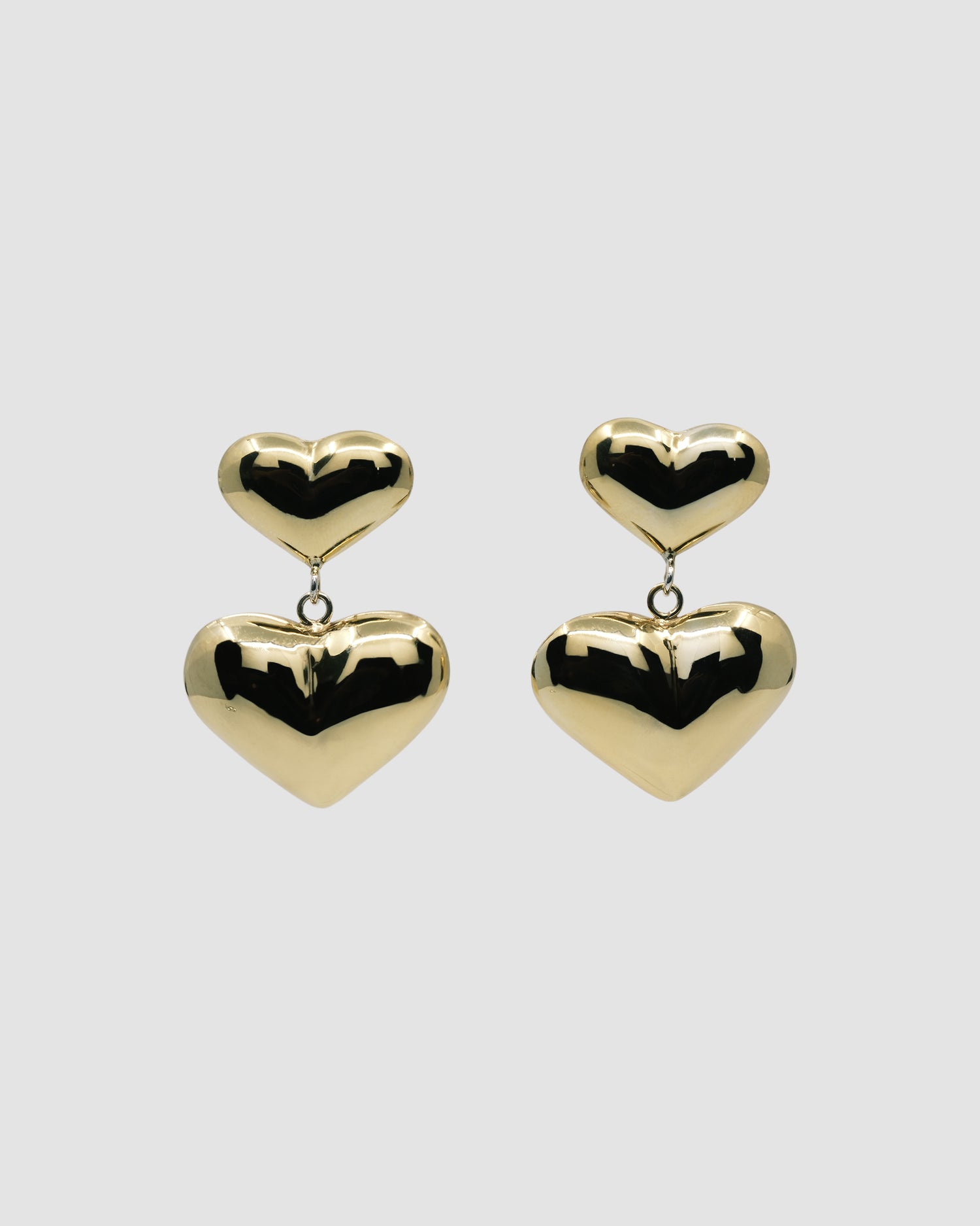 gold double heart drop earrings