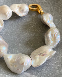 closeup of a natural baroque pearl bracelet