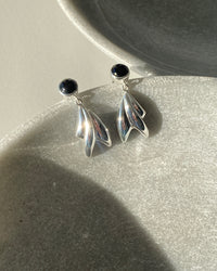 black onyx and silver sculptural drop earrings