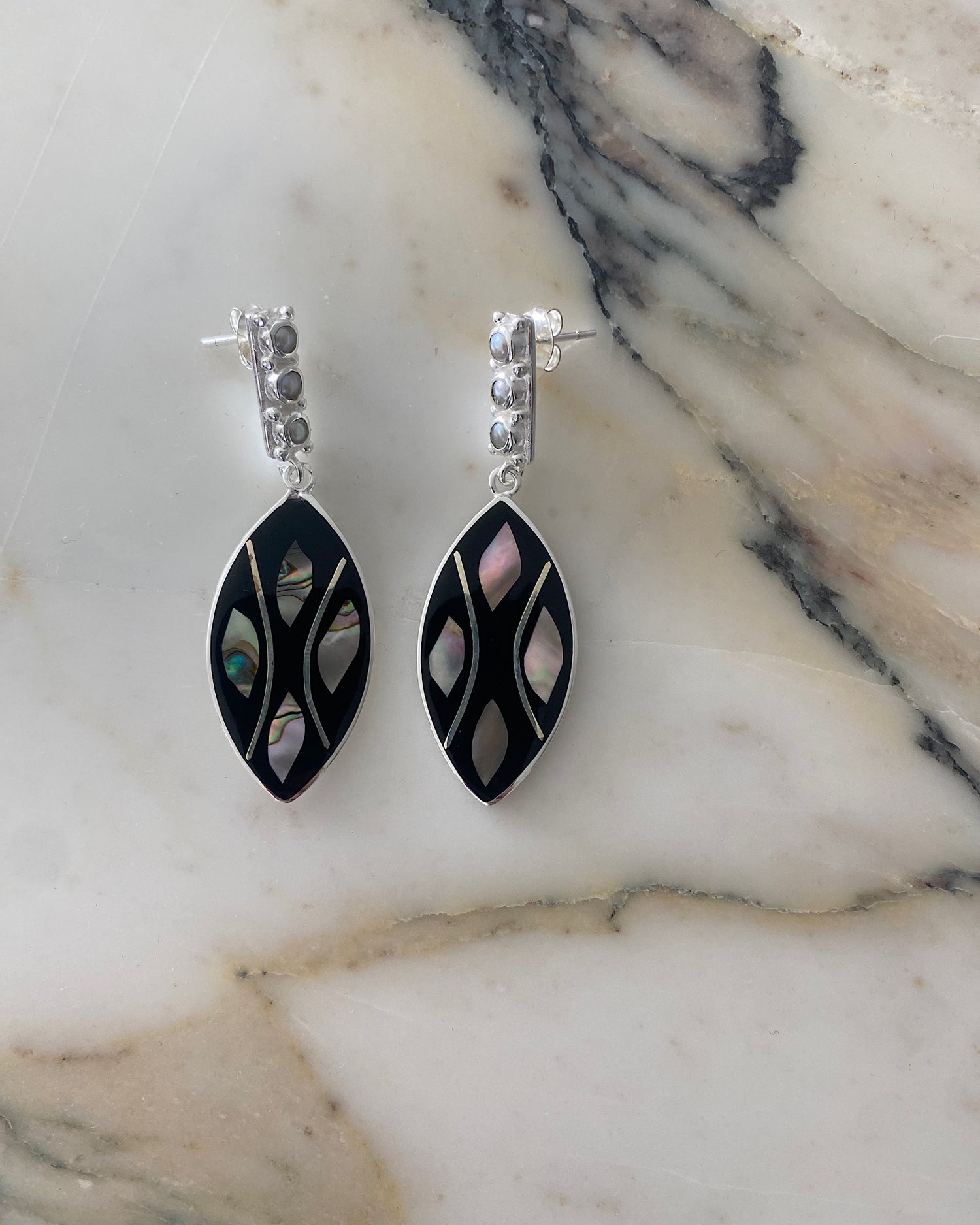 pearl and abalone drop earrings