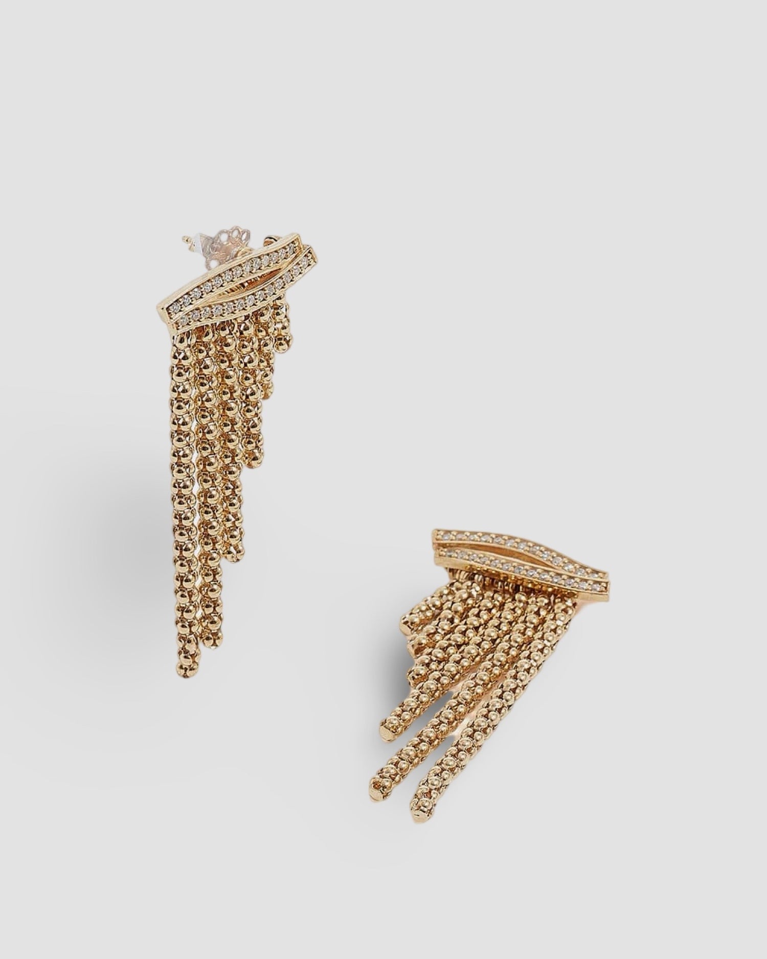 Gold Waterfall Style Crystal and chain Earrings by Soru Uk at The Pared Store