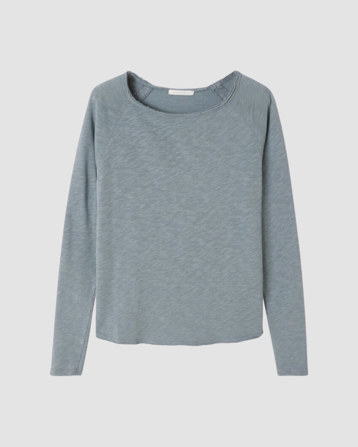 Grey Blue long-sleeve shirt on a light gray background